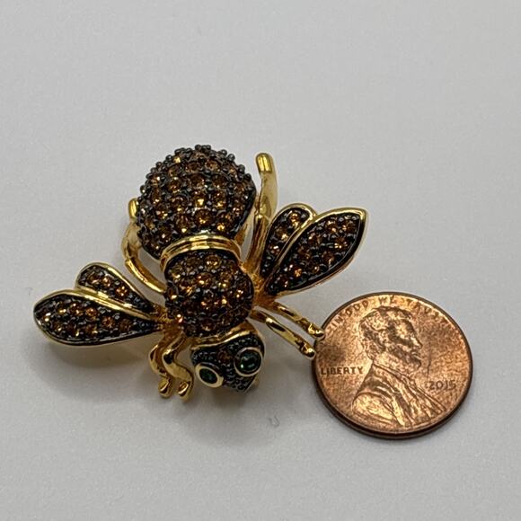 Joan Rivers Bee Pin Brooch Honeycomb Yellow Pave Crystal Gold Tone HTF RARE - Picture 9 of 9